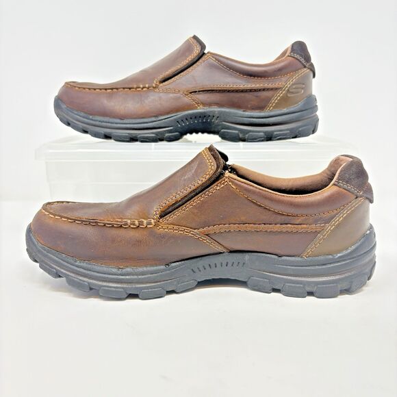 Skechers Mens 8 EW Braver Rayland Loafers Brown Leather Memory Foam‎ Low 64502EW - Picture 3 of 9